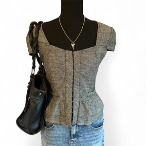 Candies Vintage Y2K Women’s Gray Snap-Up Office Blouse, Size Medium